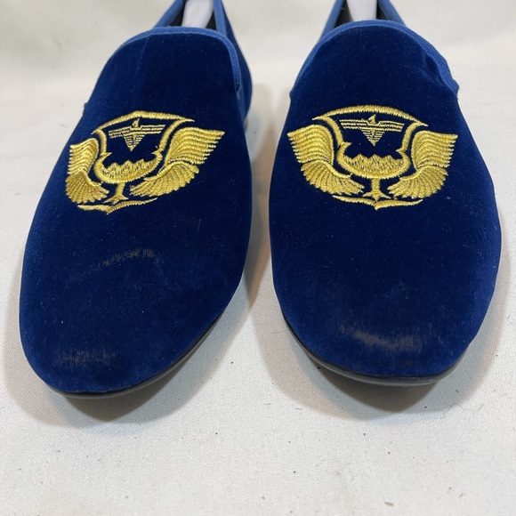 Elong Men’s ‘Winged Chalice’ Blue Velvet Slippers sz: 9 main image 3